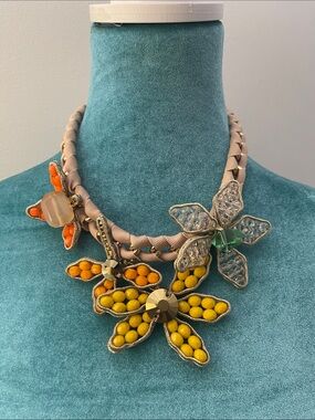 Statement Floral Bib Necklace in Yellow, Orange & Pink